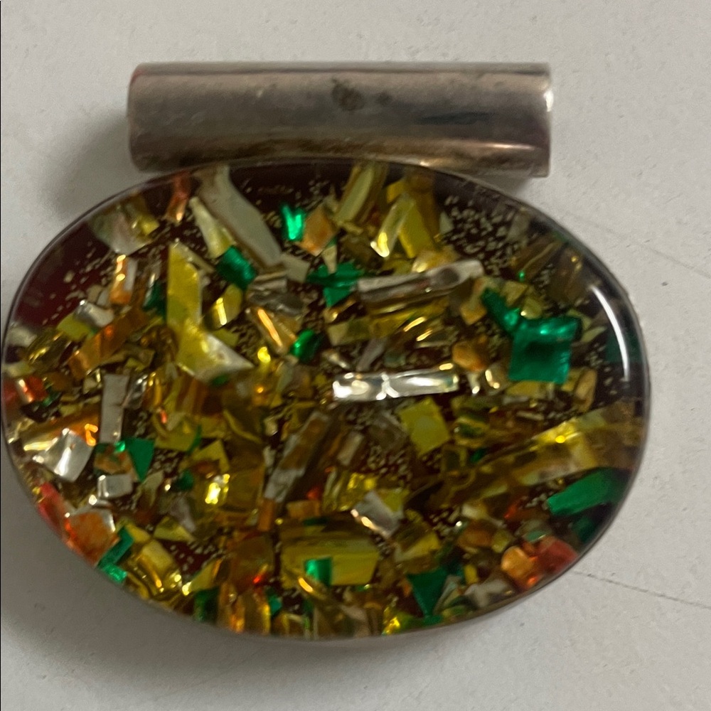 Source Unknown Multicolor Mosaic Pendant with Gold and Green Accents